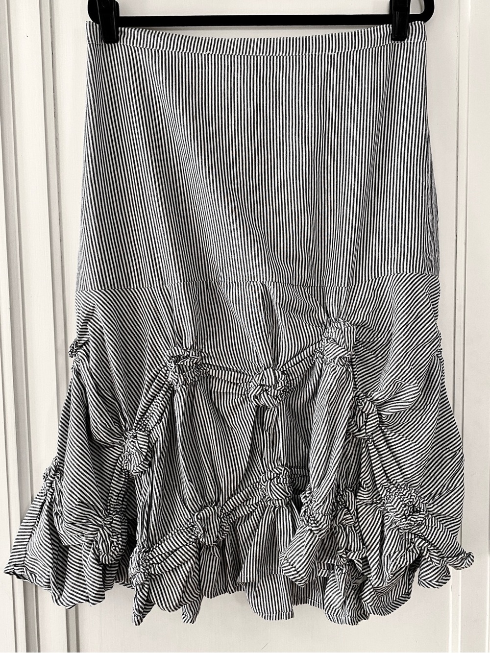 LAST CALL!! Cotton A-line skirt w/ ticking stripe and puckered tucks